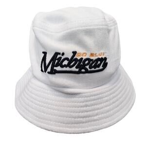 Vintage Michigan Wolverines Bucket Hat 90s White Black Go Blue Soft Fleece UM